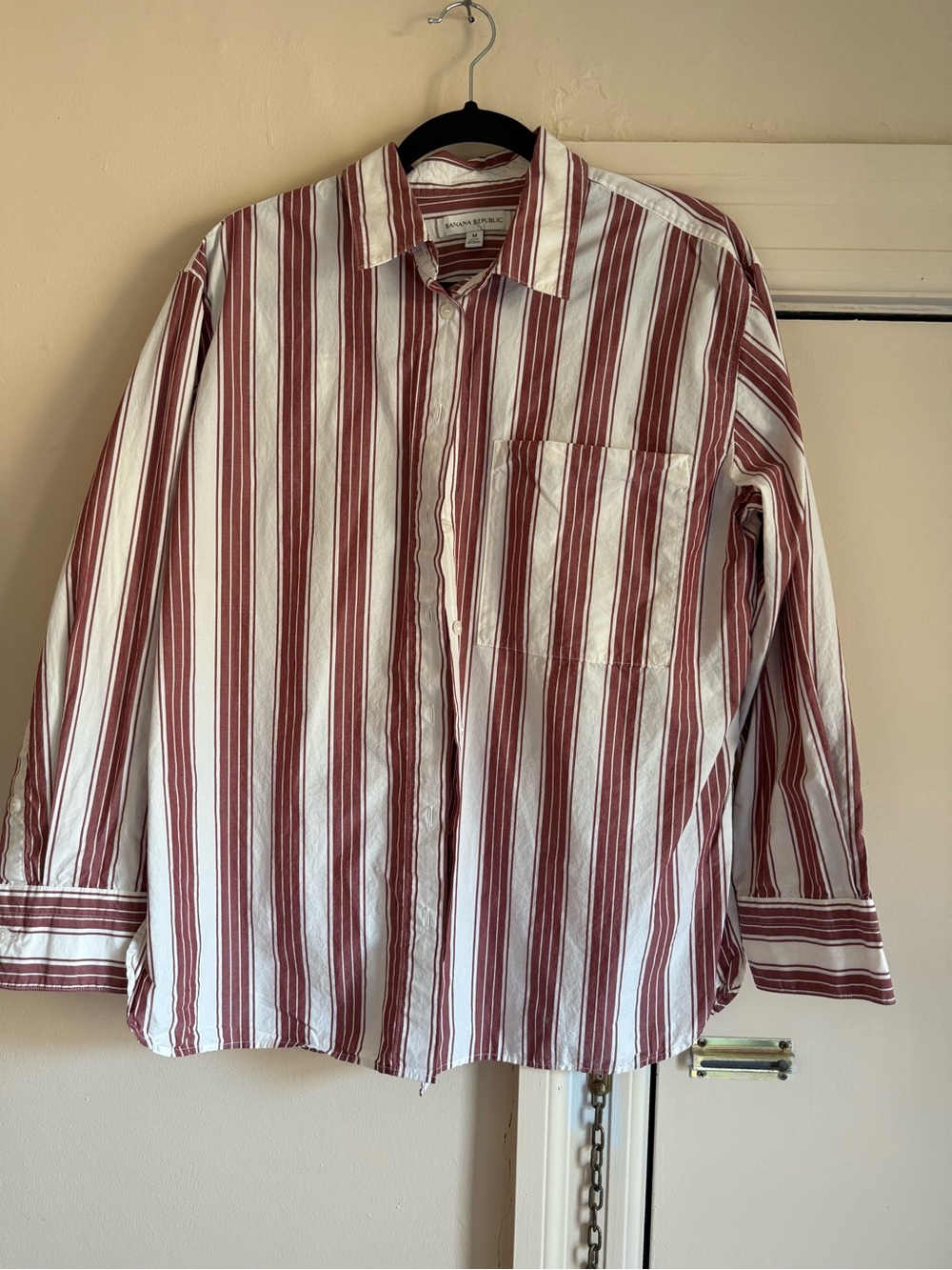 Banana Republic Red and White Vertical Stripe Button-Down Shirt